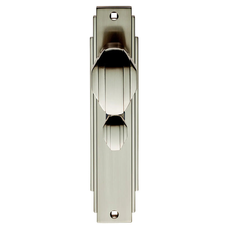 Art Deco Knob On Backplate - Bathroom 57Mm C/C - Satin Nickel 205 x 45mm