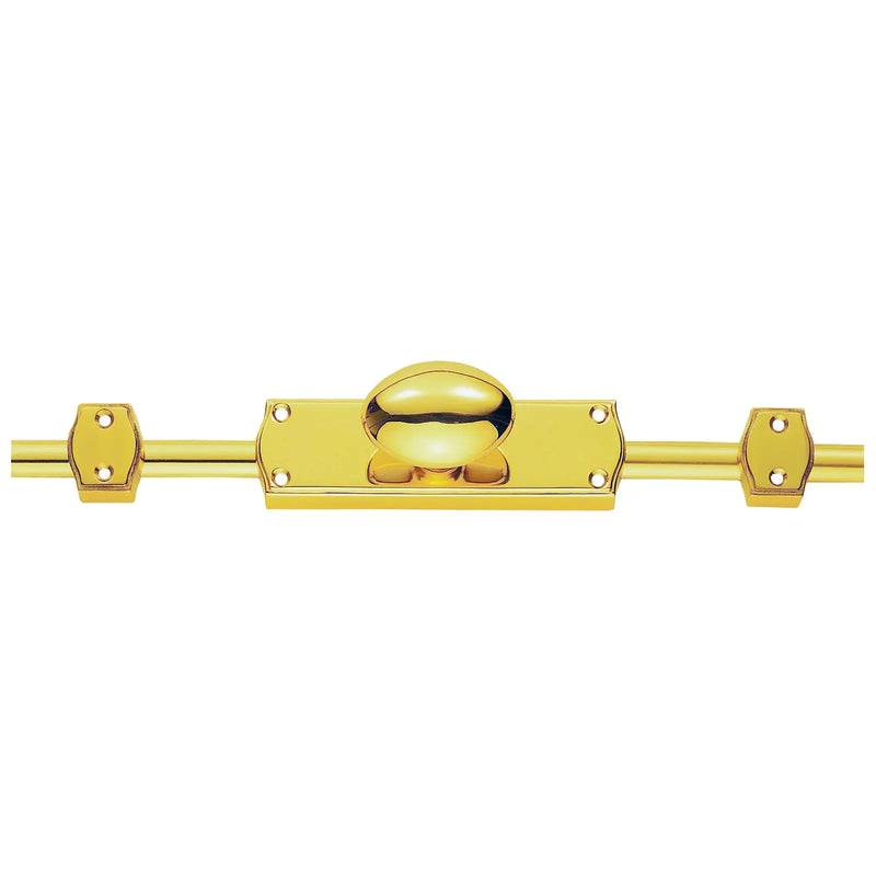 Espagnolette - Oval Knob Set With 2 X 1.2 Mtr Brass Rods & Keepers - Polished Brass