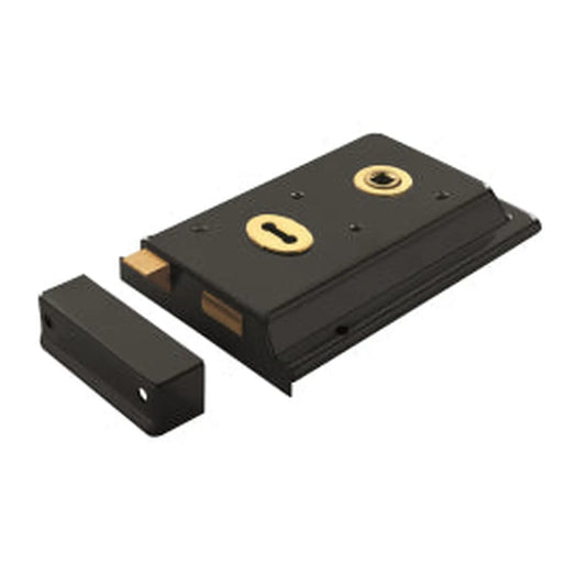 Stax 6 X 4" Rim Lock - Dual Handed C/W 2 Keys - Black Japanned