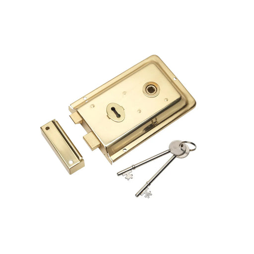 Stax 6 X 4" Rim Lock - Dual Handed C/W 2 Keys - Polished Brass