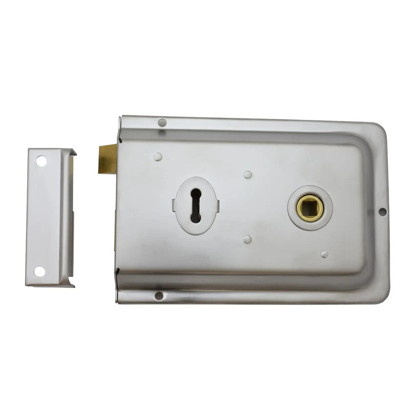 Stax 6 X 4" Rim Lock - Dual Handed C/W 2 Keys - Satin Chrome