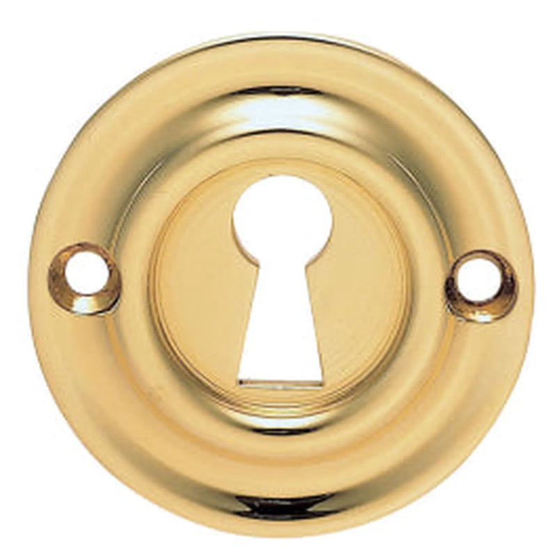 Victorian Escutcheon Lock Profile Round Face Fix - Polished Brass 42MM