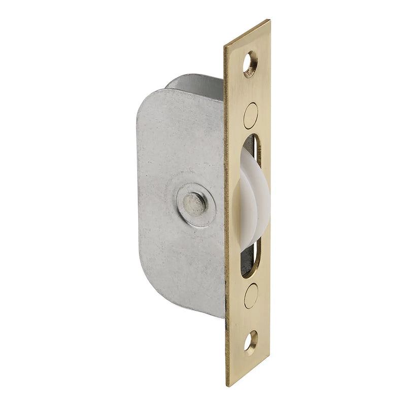 Sash Window Axle Pulley No 2 Square Polished Brass Forend With Nylon Wheel - Polished Brass 117MM X 25MM