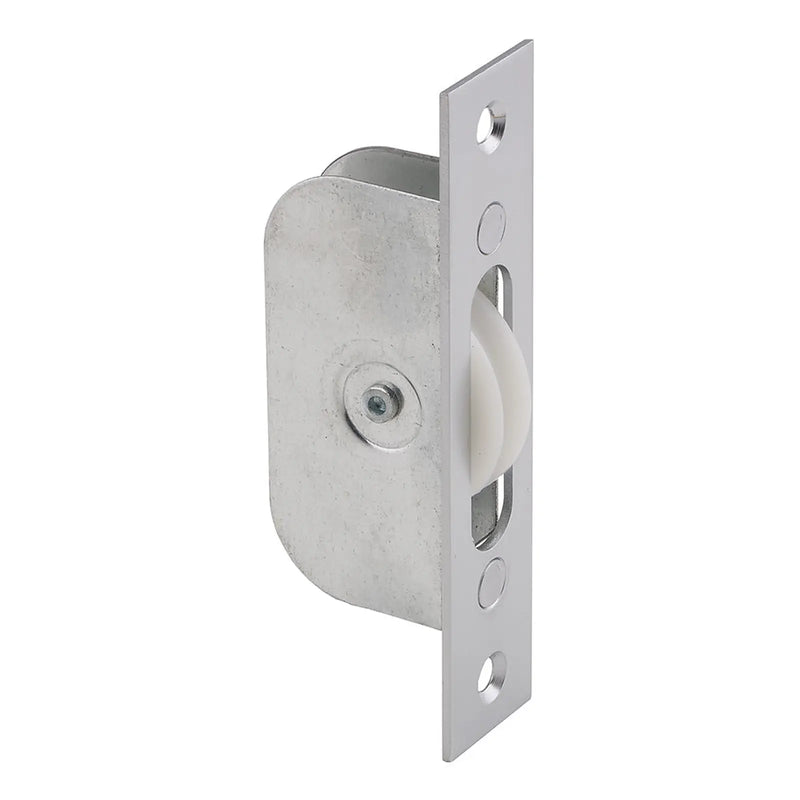 Sash Window Axle Pulley No 2 Square Satin Chrome Forend With Nylon Wheel - Satin Chrome 117MM X 25MM