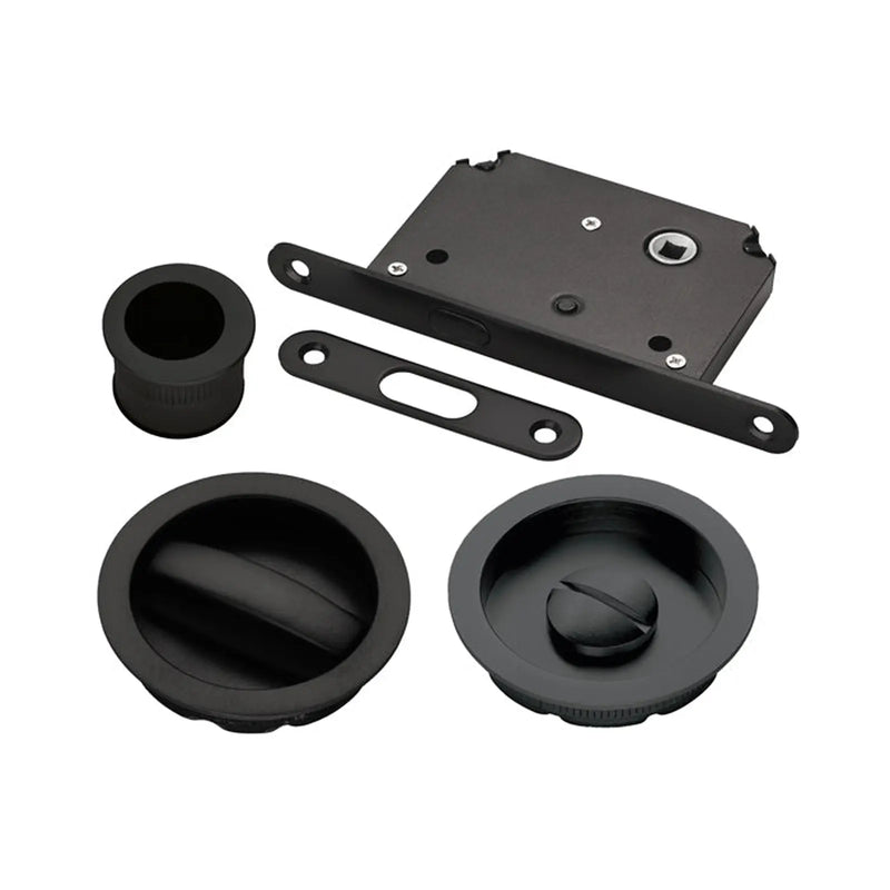 Sliding Door Roses With Wc Turn C/W Flush Pull & Lock Nero (Matt Black) - Matt Black