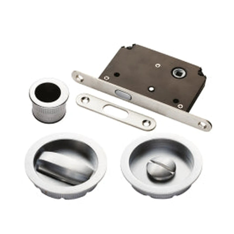 Sliding Door Rose With Wc Turn C/W Flush Pull & Lock Csa (Satin Chrome) - Satin Chrome