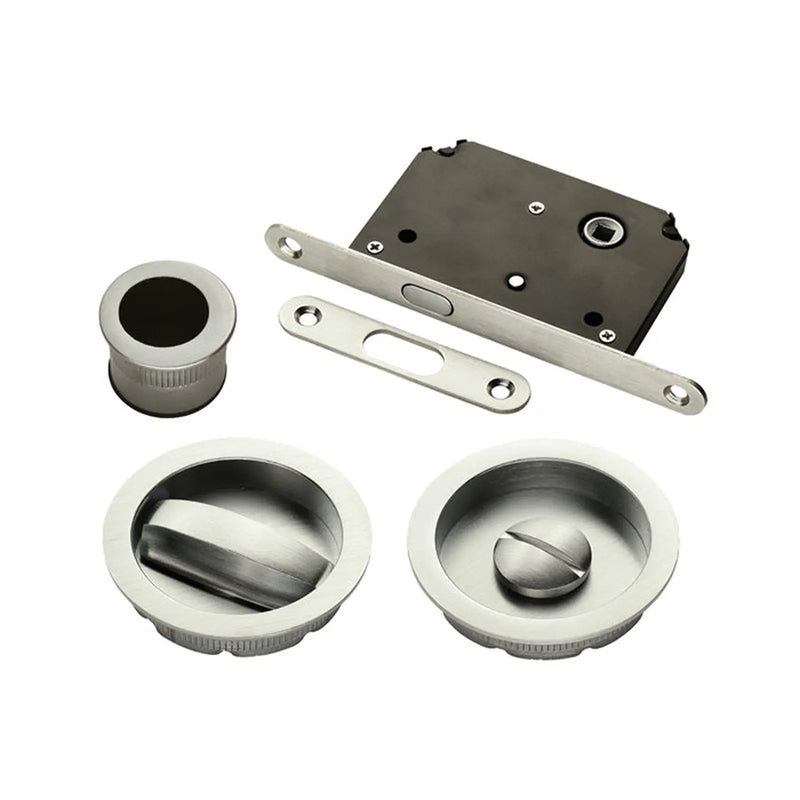 Sliding Door Rose With Wc Turn C/W Flush Pull & Lock Nis (Satin Nickel) - Satin Nickel