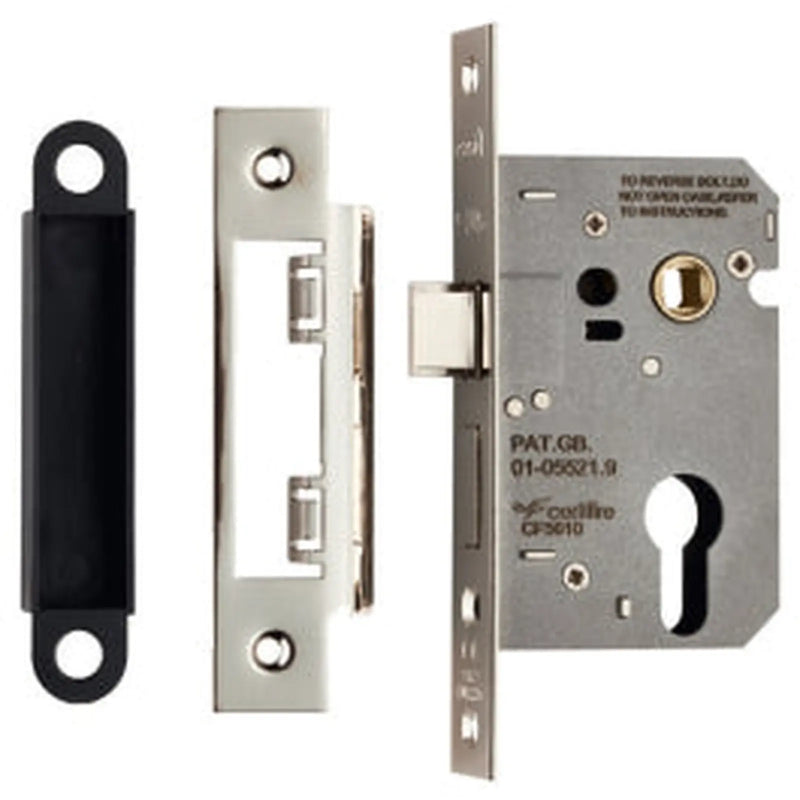 Stax 64Mm Sash Lock - Euro - 47.5Mm C/C - Square - Blister Pack - Nickel Plated 65MM