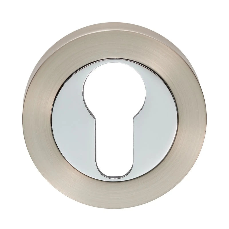Escutcheon - Euro Profile On Concealed Fix Round Rose - Satin Nickel/Polished Chrome 52 x 8