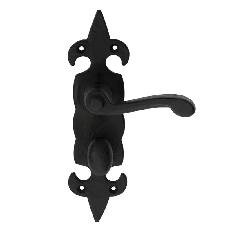 Fleur De Lys Lever On Face-Fix Backplate - Bathroom 57Mm C/C - Black Antique 178 X 55
