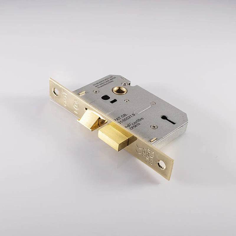Stax 64Mm Sash Lock - 3 Lever - 57Mm C/C - Square - Blister Pack - Electro Brassed
