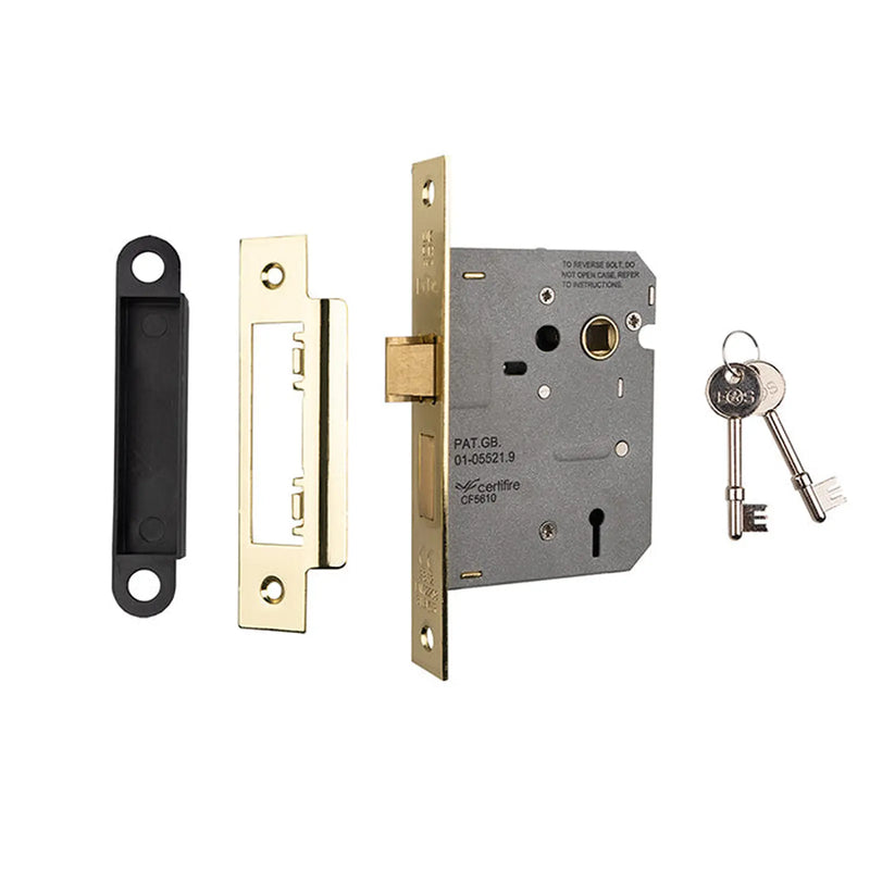Stax 76Mm Sash Lock - 3 Lever - 57Mm C/C - Square - Blister Pack - Electro Brassed