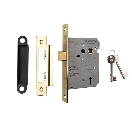 Stax 76Mm Sash Lock - 3 Lever - 57Mm C/C - Radius - Electro Brassed