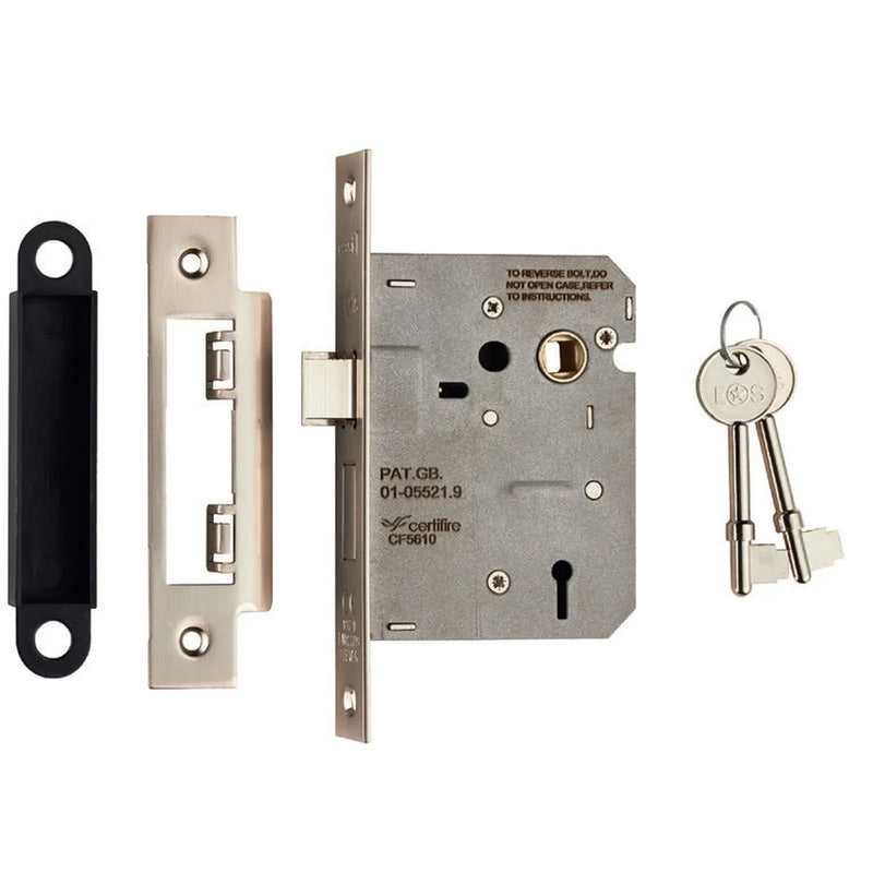 Stax 76Mm Sash Lock - 3 Lever - 57Mm C/C - Square - Satin Nickel