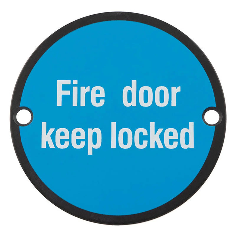 Stax 76Mm Sign - Fire Door Keep Locked - Face Fix - Matt Black