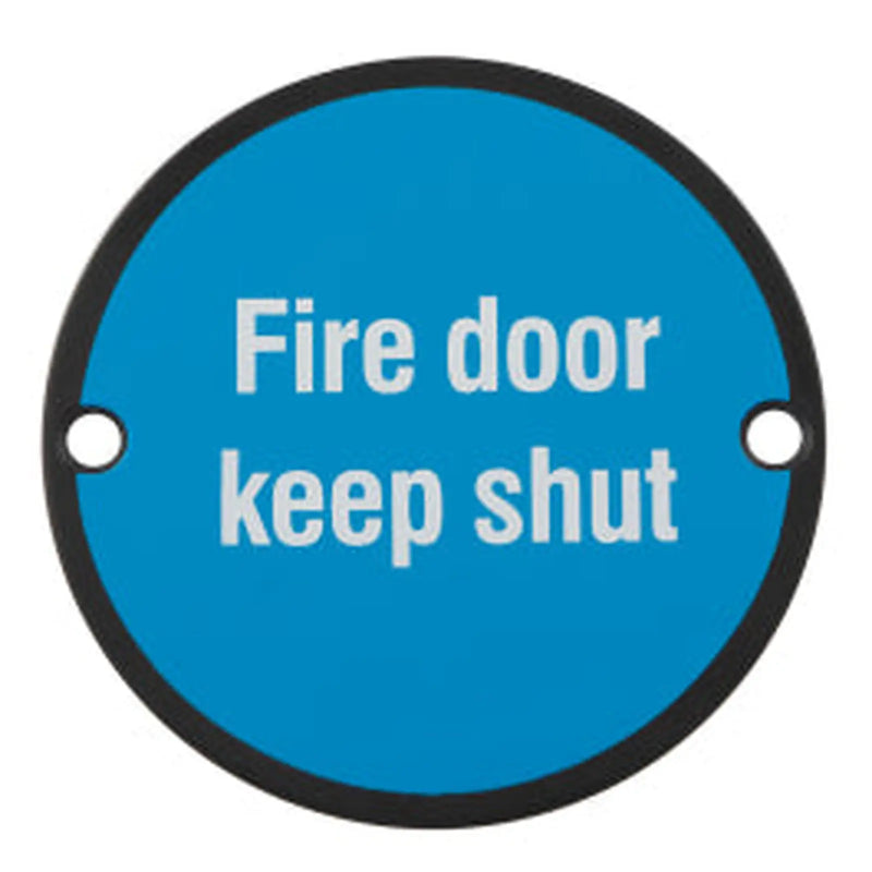 Stax 76Mm Sign - Fire Door Keep Shut - Face Fix - Matt Black