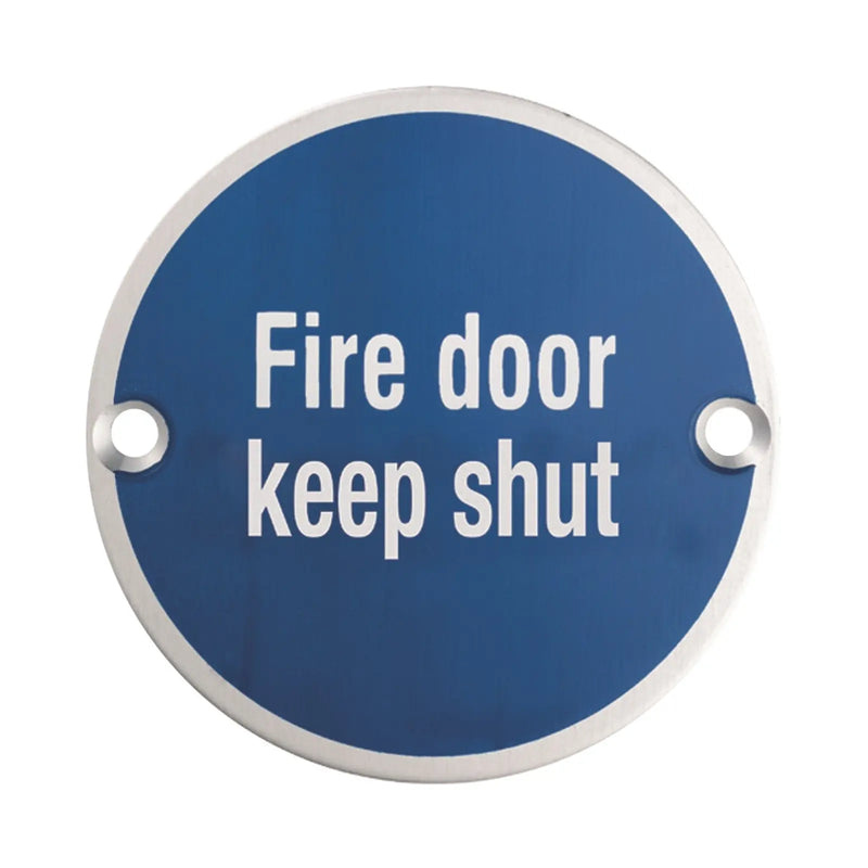 Stax 76Mm Sign - Fire Door Keep Shut - Face Fix - Satin Stainless Steel