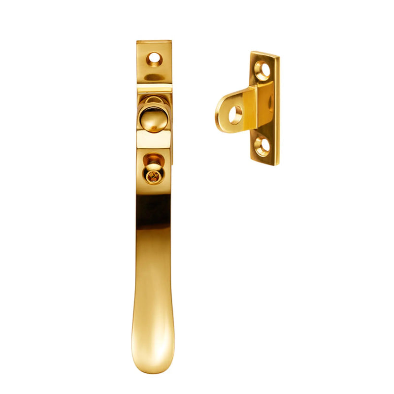 Victorian - Casement Fastener Wedge Pattern - Lockable Suitable For Weather Stripped Windows - Polished Brass 57MM X 13MM