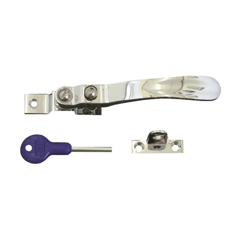 Victorian - Casement Fastener Wedge Pattern - Lockable Suitable For Weather Stripped Windows - Polished Chrome 57MM X 13MM