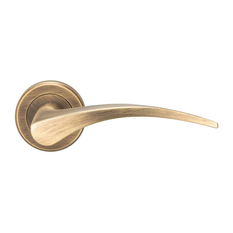 Olivier Lever On Sprung Screw-On Round Rose - Antique Brass