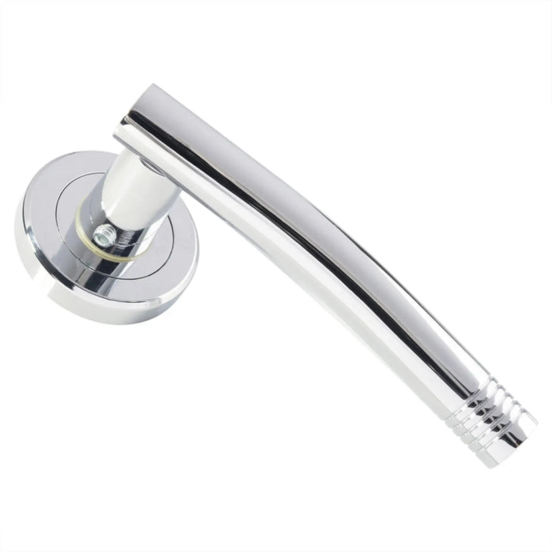 Carolina Lever On Sprung Screw-On Round Rose - Polished Chrome