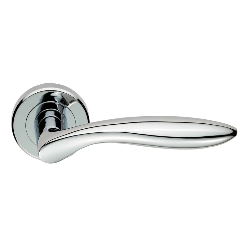Shark Lever On Sprung Screw-On Round Rose - Polished Chrome