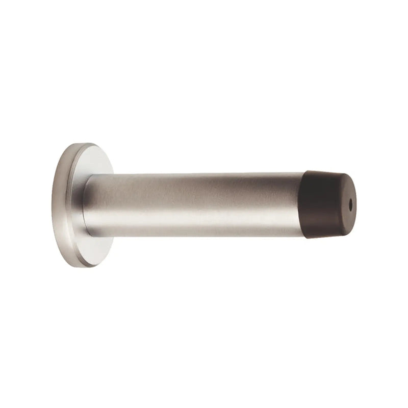 Wall Mounted Cylinder Doorstop With Rose - Satin Chrome 71MM
