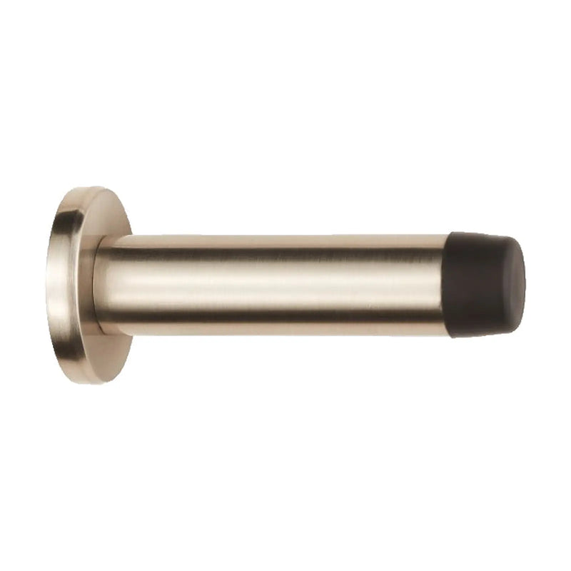 Wall Mounted Cylinder Doorstop With Rose - Retail Pack - Satin Nickel