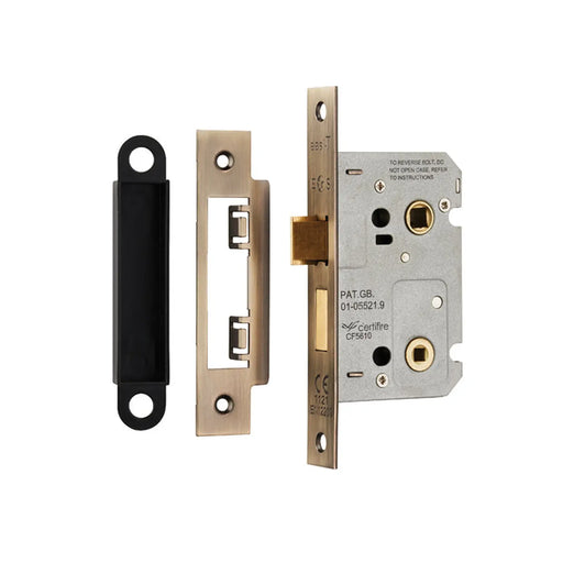 Stax 64Mm Bathroom Lock - 5Mm Follower - 57Mm C/C - Square - Antique Brass
