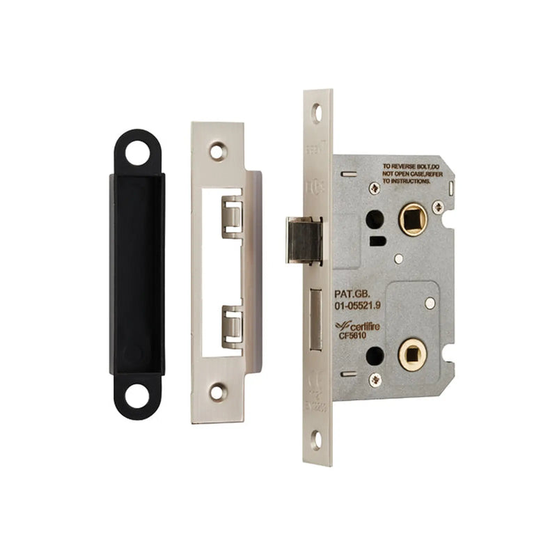 Stax 64Mm Bathroom Lock - 5Mm Follower - 57Mm C/C - Square - Blister Pack - Satin Nickel