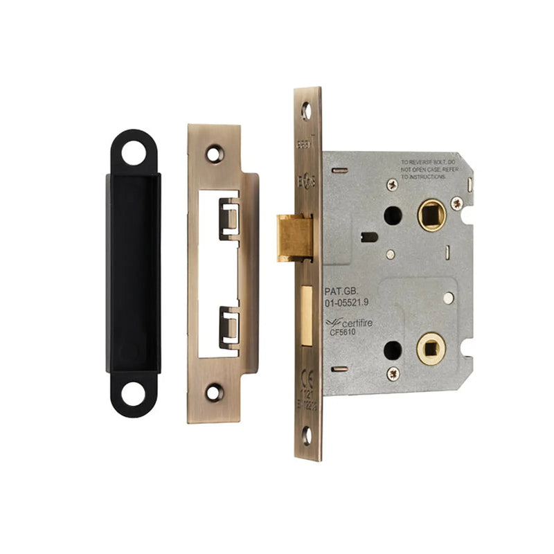 Stax 76Mm Bathroom Lock - 5Mm Follower - 57Mm C/C - Square - Retail Pack - Antique Brass
