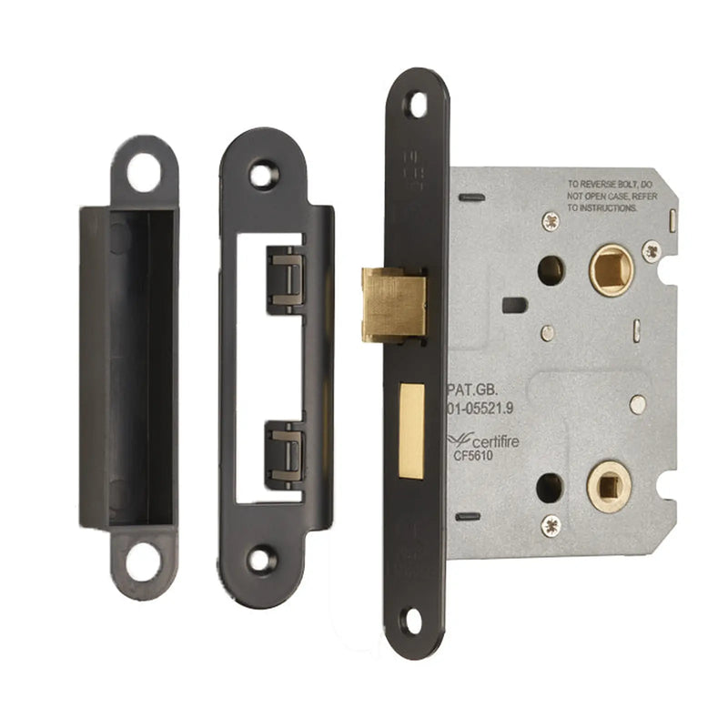 Stax 76Mm Bathroom Lock - 5Mm Follower - 57Mm C/C - Radius - Matt Black