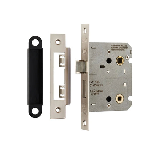 Stax 76Mm Bathroom Lock - 5Mm Follower - 57Mm C/C - Square - Blister Pack - Satin Nickel
