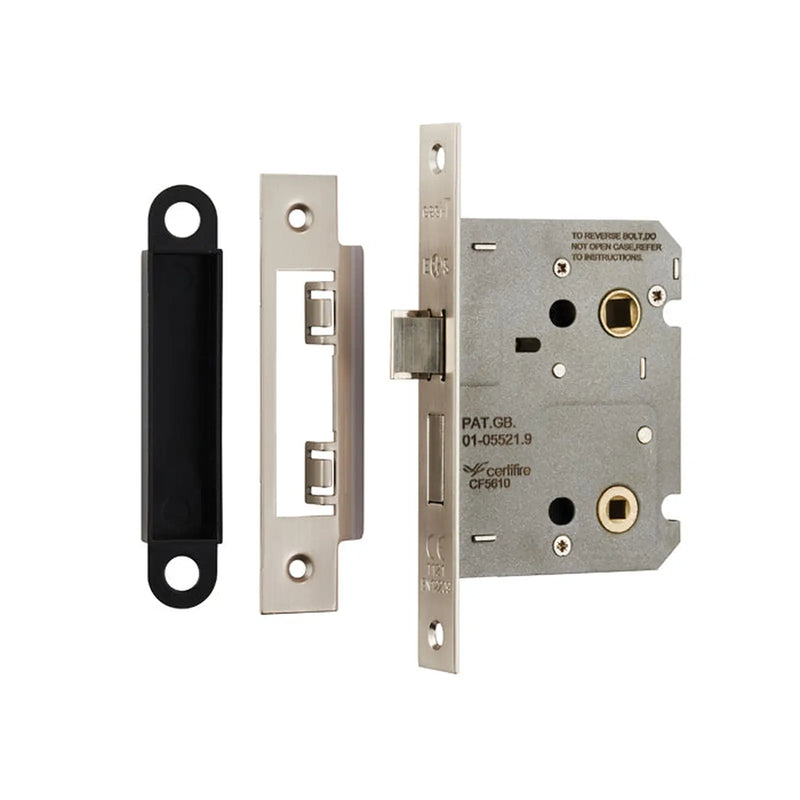 Stax 76Mm Bathroom Lock - 5Mm Follower - 57Mm C/C - Square - Blister Pack - Satin Nickel