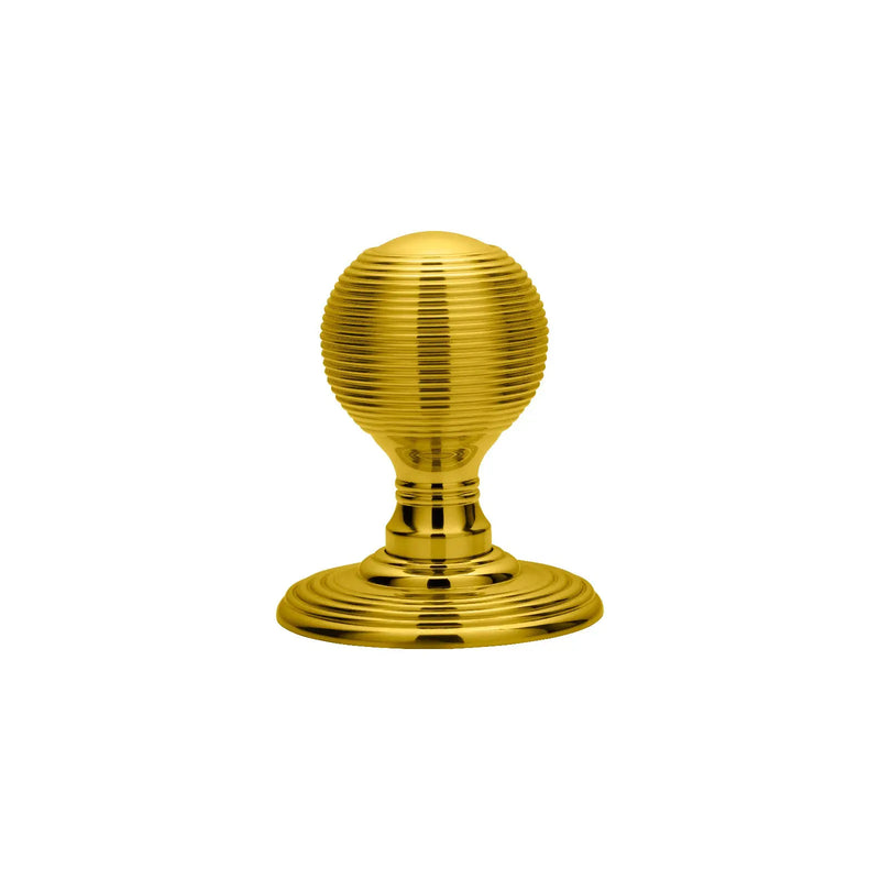 Reeded Knob (Concealed Fix) C/W Locating Washer - Polished Brass 51MM
