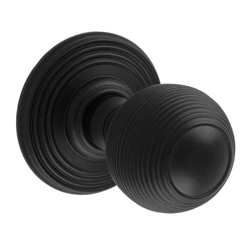 Reeded Knob On Concealed Fix Round Rose C/W Locating Washer - Matt Black