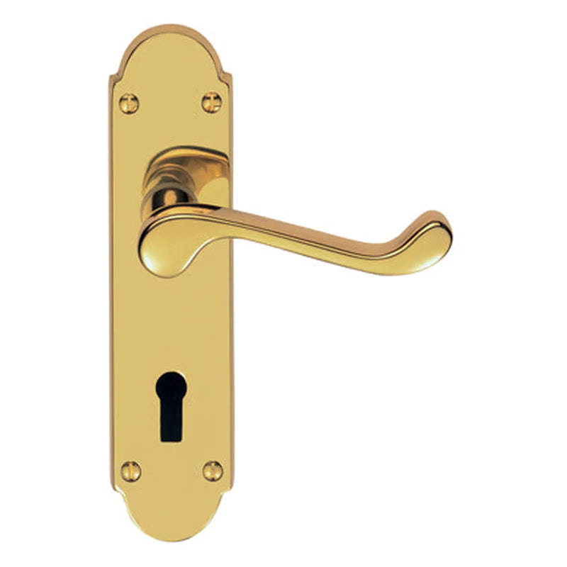 Oakley Lever On Face-Fix Backplate - Lock 57Mm - Polished Brass 170MM X 42MM