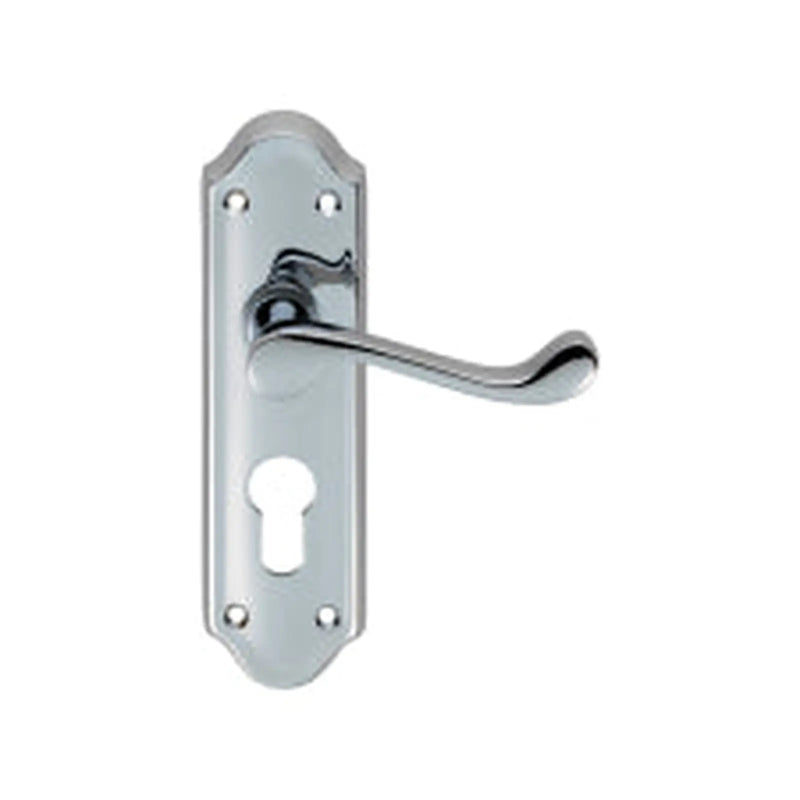 Ashtead Lever On Backplate - Lock Euro Profile 47.5Mm C/C - Polished Chrome 168MM X 48MM