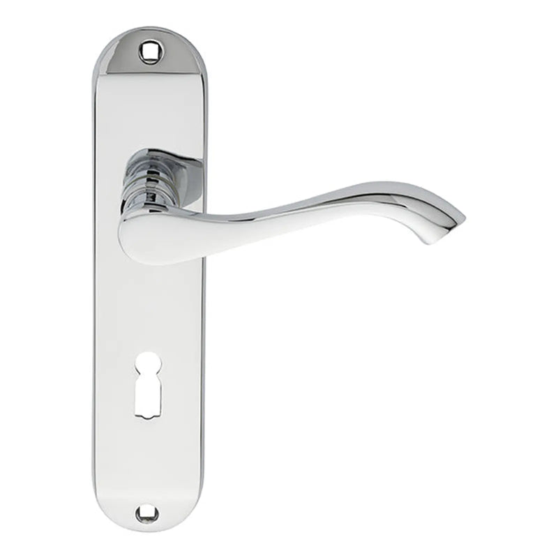 Andros Lever On Backplate - Lock 57Mm C/C - Polished Chrome 180MM X 40MM