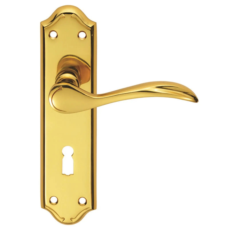 Madrid Lever On Backplate - Lock 57Mm C/C - Polished Brass 180MM X 45MM