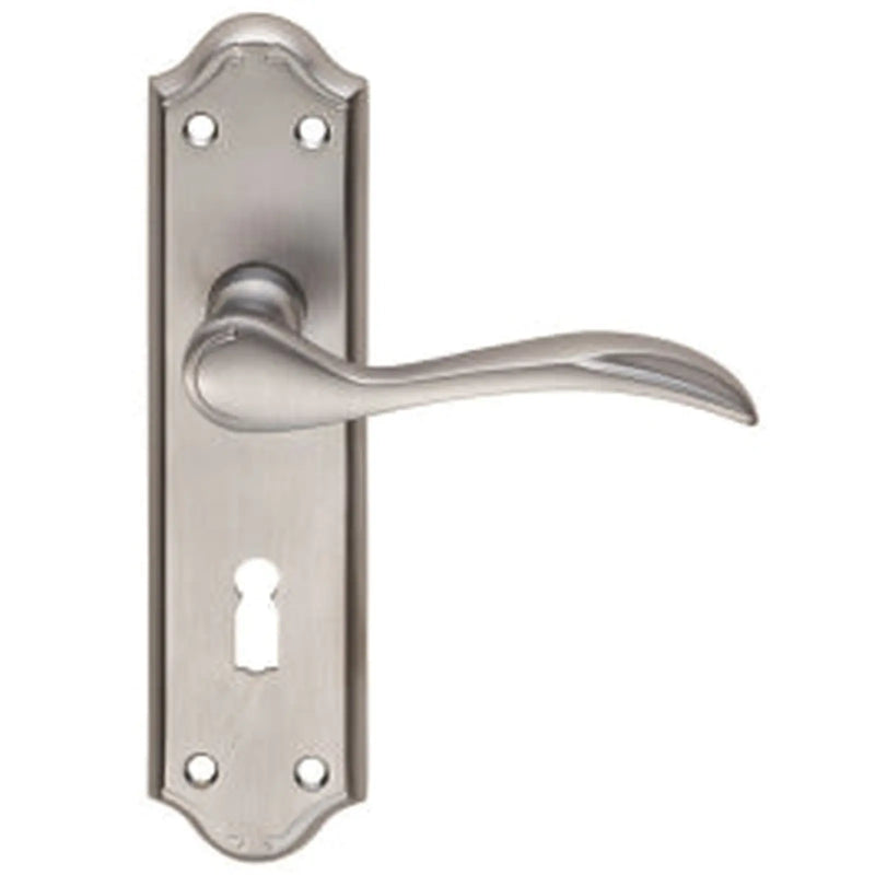 Madrid Lever On Backplate - Lock 57Mm C/C - Satin Chrome 180MM X 45MM