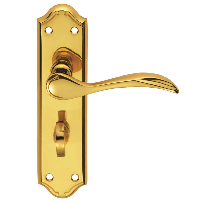 Madrid Lever On Backplate - Bathroom 57Mm C/C - Polished Brass 180MM X 45MM