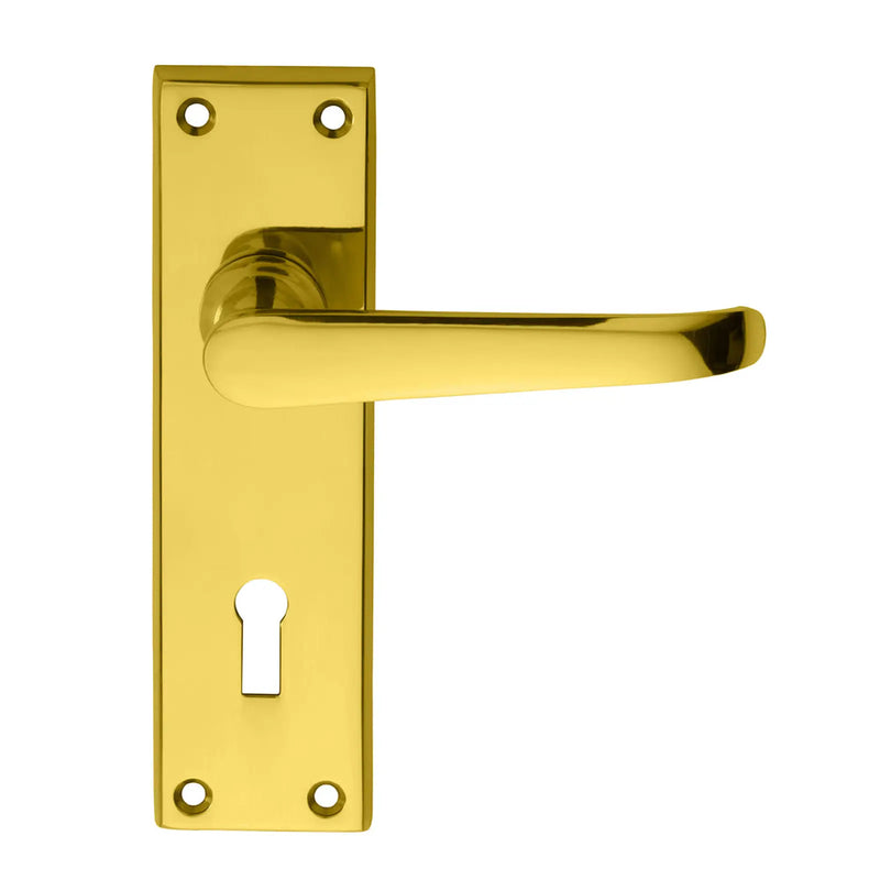 Ascot Heavy Victorian Lever On Backplate - Lock 57Mm C/C - Polished Brass 150MM X 43MM
