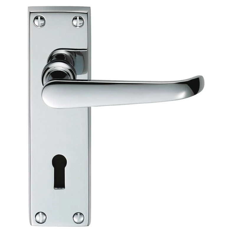 Ascot Heavy Victorian Lever On Backplate - Lock 57Mm C/C - Polished Chrome 152MM X 45MM