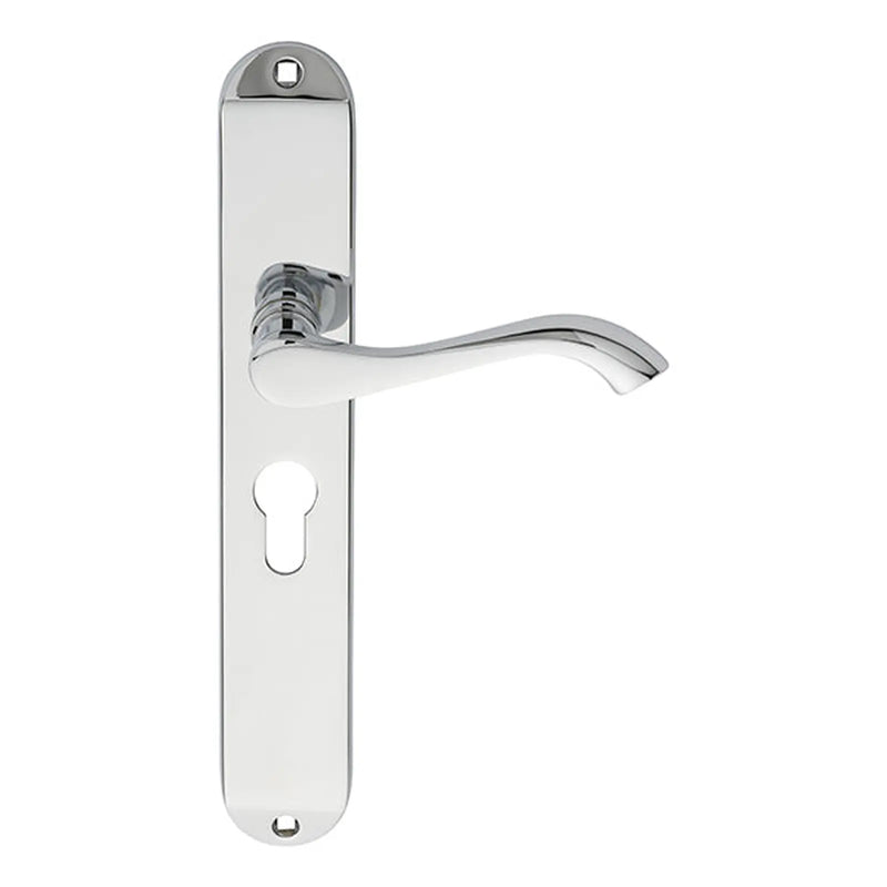 Andros Lever On Backplate - Lock Euro Profile 47.5Mm C/C - Polished Chrome 242MM X 40MM