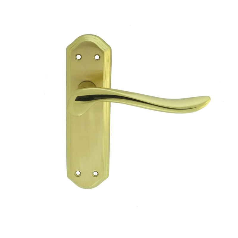 Lytham Lever On Backplate - Latch Satin Brass Backplate Face Polished Edges And Lever - Satin Brass/Polished Brass 180mm x 48mm
