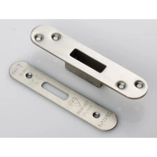 Forend Strike & Fixings - Edbl - Radius - Satin Stainless Steel