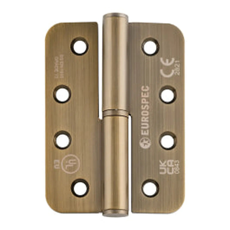 Stax 102 X 76 X 3Mm Lift Off Hinge Grade 13 C/W Screws - Radius (Pair) - Left Hand - Antique Brass