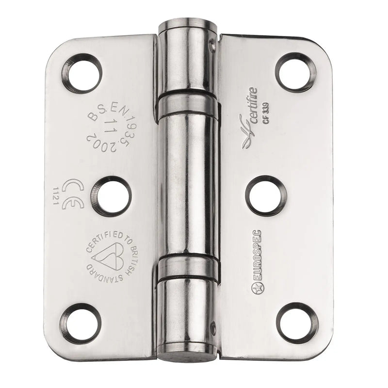 Stax 76 X 67 X 2.5Mm Ball Bearing Hinge Grade 11 C/W Screws - Radius (Pair) - Bright Stainless Steel
