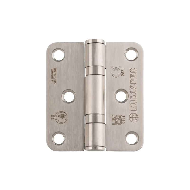 Stax 76 X 67 X 2.5Mm Ball Bearing Hinge Grade 11 C/W Screws - Radius (Pair) - Satin Stainless Steel